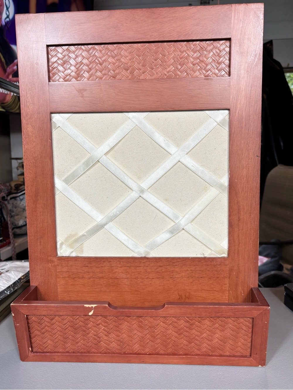 Homemart Wood Wall Organizer Memo Board Mail Holder Woven Decor Thailand